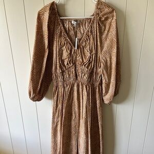 Madewell Long Sleeve Brown Patterned Dress